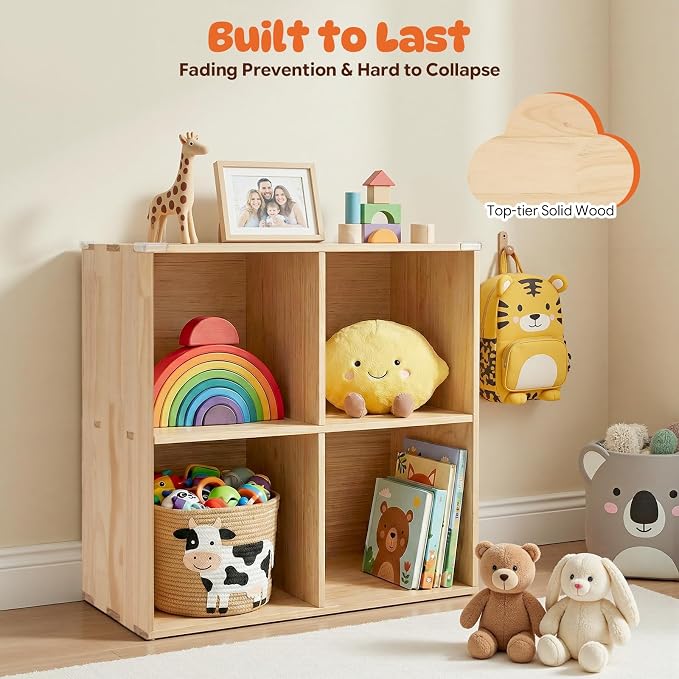 4 Cube Storage Shelf, 2-Tier Solid Wood Cube Storage Organizer, Vertical or - Image 2