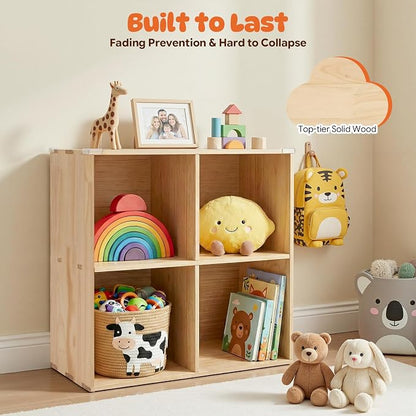 4 Cube Storage Shelf, 2-Tier Solid Wood Cube Storage Organizer, Vertical or - Image 2