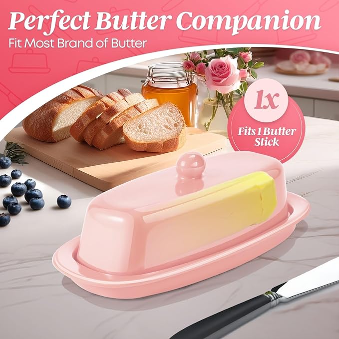 Flexzion Ceramic Pink European Butter Dish - Image 3