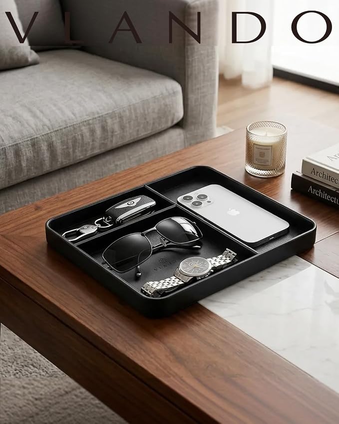 VLANDO Valet Tray, PU Leather Nightstand Organizer - Image 8