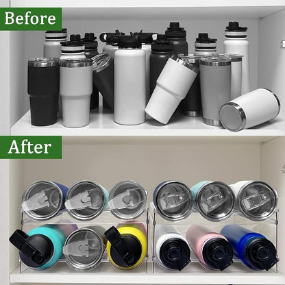 2 Pack Water Bottle Organizer, Stackable Kitchen Pantry Storage Shelf, Plastic - Image 2