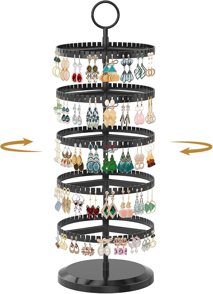 MODOWEY Rotating Earring Holder Organizer Adjustable Display, 5 Tiers Black | by MODOWEY