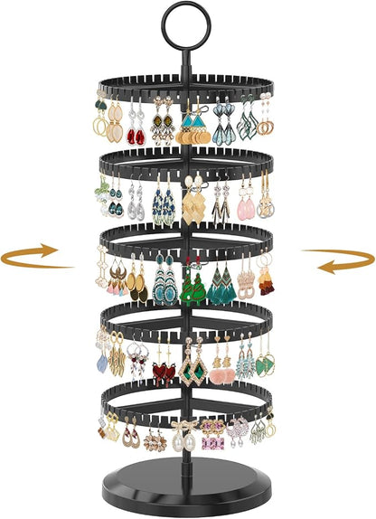 MODOWEY Rotating Earring Holder Organizer Adjustable Display, 5 Tiers Black | by MODOWEY