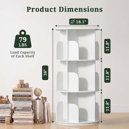 3 Tier Rotating Bookshelf Tower, Round Spinning Bookshelf | 360°revolving - Image 3