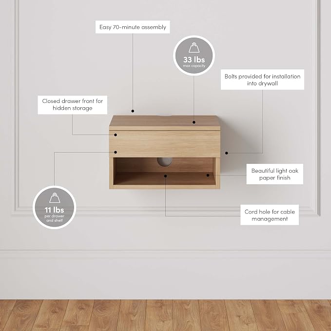 Nathan James Jackson Wall Mounted Floating Bedroom Nightstand - Image 3
