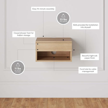 Nathan James Jackson Wall Mounted Floating Bedroom Nightstand - Image 3