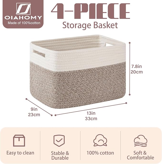 OIAHOMY 4 Pack Storage Baskets for Organizing, Basket for Shelves - Image 2