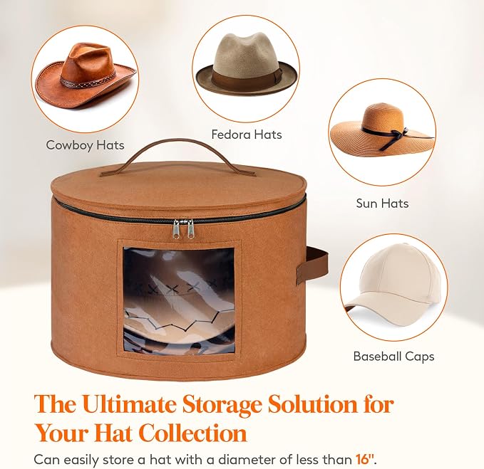 Lifewit Round Cowboy Hat Box for 7 Caps, Large Felt Hat Organizer Bag for Men & - Image 5