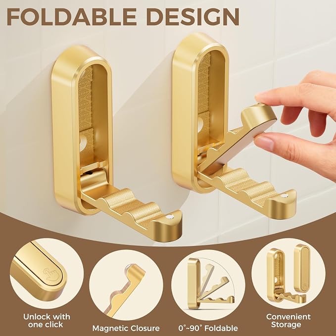 4-Pack Heavy Duty Zinc Alloy Folding Wall Hooks - Image 4