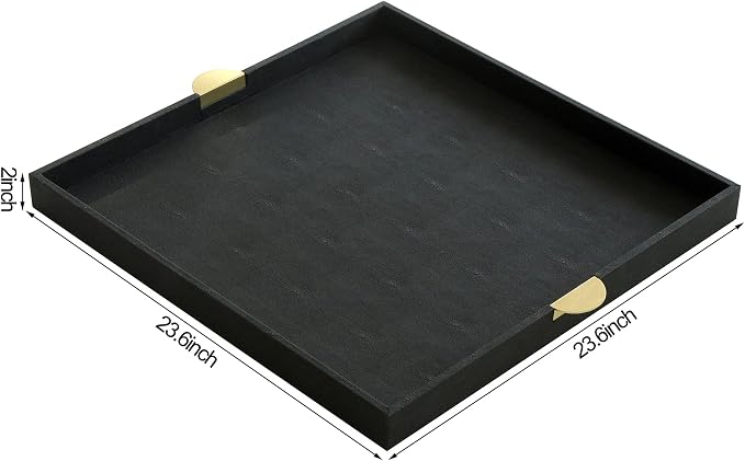 HofferRuffer Extra Large Square Serving Tray, Elegant Faux Leather Ottoman Tray - Image 2