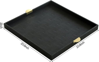 HofferRuffer Extra Large Square Serving Tray, Elegant Faux Leather Ottoman Tray - Image 2