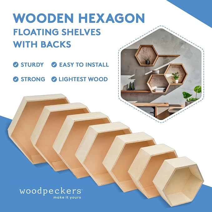 Woodpeckers Wooden Hexagon Floating Shelves - Image 5
