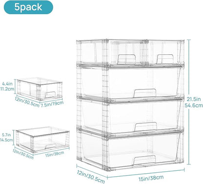 Vtopmart 5 Pack Stackable Storage Drawers, Easily Assemble Clear Plastic - Image 3