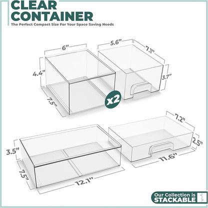 Sorbus Stackable Acrylic Storage Drawers – 2 Small + 1 Wide – 3 Pack Clear - Image 6