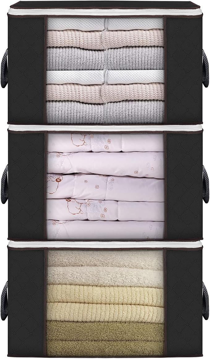 Large Storage Bags, 3 Pack Clothes Storage Bins Foldable Closet Organizers by BuddingJoy-BuildaJoyfulLifeforYou