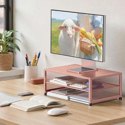 Desk Organizers and Accessories, 2-Tier Metal Computer Monitor Stand Riser - Image 2
