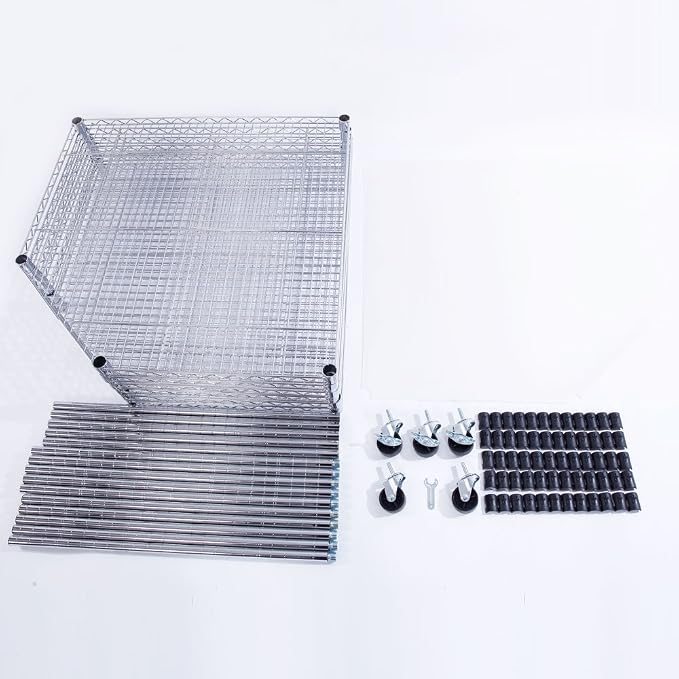 6 Tiers Polygonal Corner Shelf, Metal Storage Standing Rack w/Wheels, Wire - Image 7
