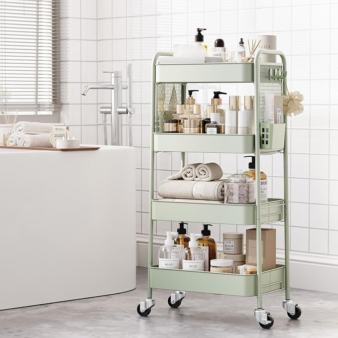 TOOLF 4 Tier Rolling Cart with Pegboard, Metal Storage Organizer Cart with - Image 4