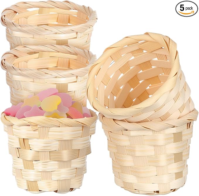 Happyyami 5 Pack Bamboo Woven Baskets Small Round Storage Containers by Happyyami
