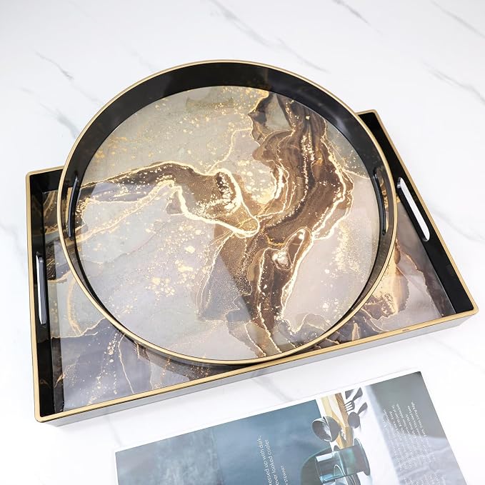 Round Black Marbling Decorative Tray - Image 5