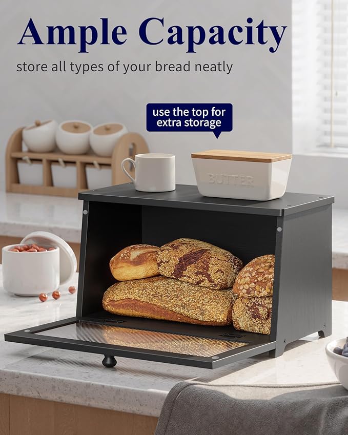 Kitsure Wooden Bread Box for Kitchen Countertop, Stylish Bread Storage - Image 3