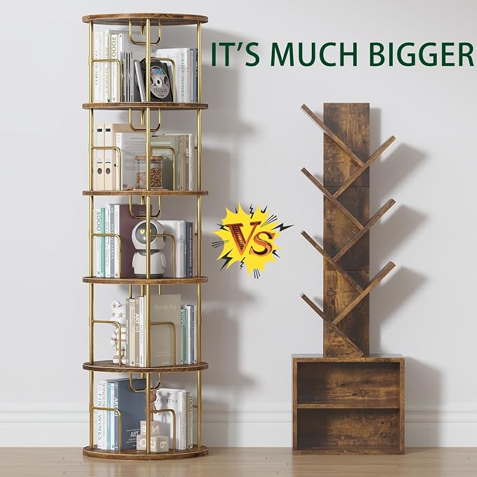 5Tier Rotating Bookshelf, 360 ° Display Stackable Spinning Bookshelf Tower - Image 7