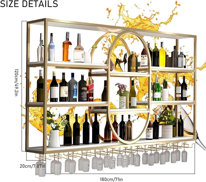 Large Wall Mount Wine Rack, Metal 4 Tier Large Capacity Hanging Bar Rack - Image 2