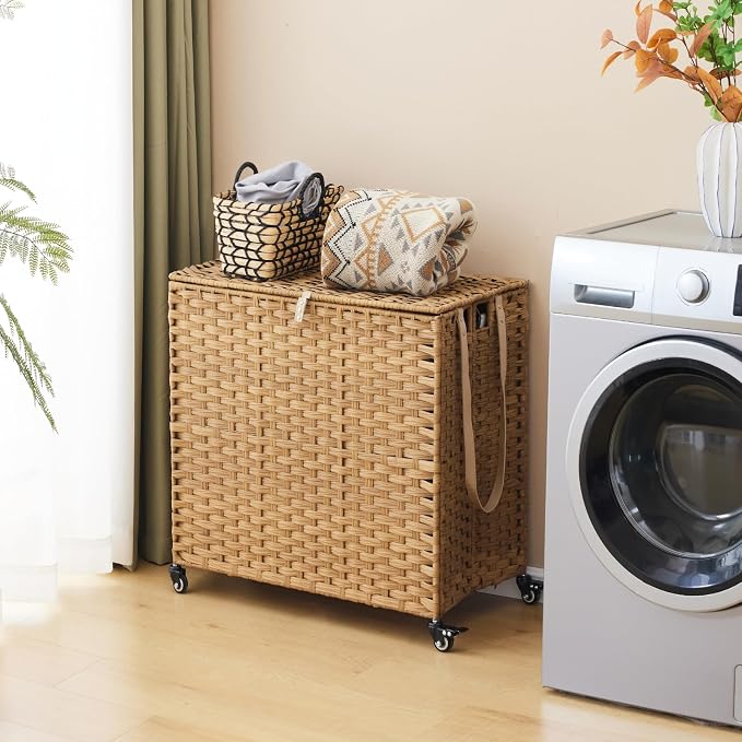 Laundry Hamper with Wheels, 39.6 Gallon Rolling Laundry Basket with Lid - Image 2