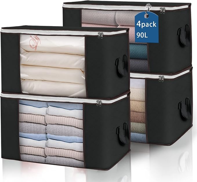 Large Storage Bags, 4 Pack Clothes Storage Bins Foldable Closet Organizers by BuddingJoy-BuildaJoyfulLifeforYou