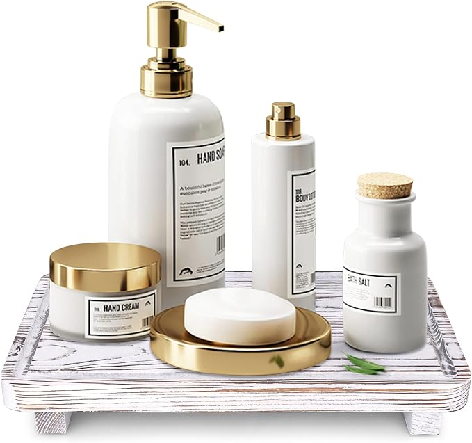 Bathroom Counter Tray Wood Pedestal Stand White Kitchen Countertop Trays by Gtencemen