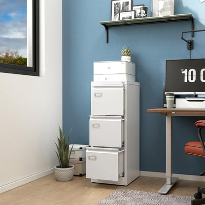 3-Drawer File Cabinet with Lock, 16.3" Deep Vertical Filing Cabinets, Metal - Image 7