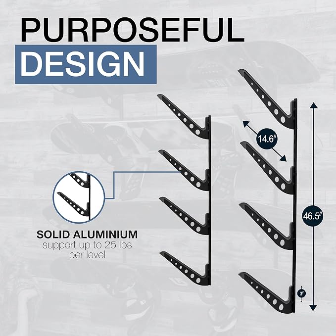 StoreYourBoard Adjustable Snowboard Storage Rack, Wall Mount 4 Board Display - Image 3