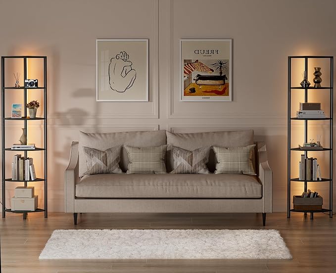 6 Tier Corner Shelf with LED Light, 67.5" Black Narrow Bookshelf | Tall - Image 7
