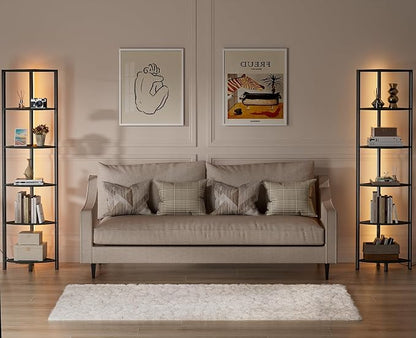 6 Tier Corner Shelf with LED Light, 67.5" Black Narrow Bookshelf | Tall - Image 7