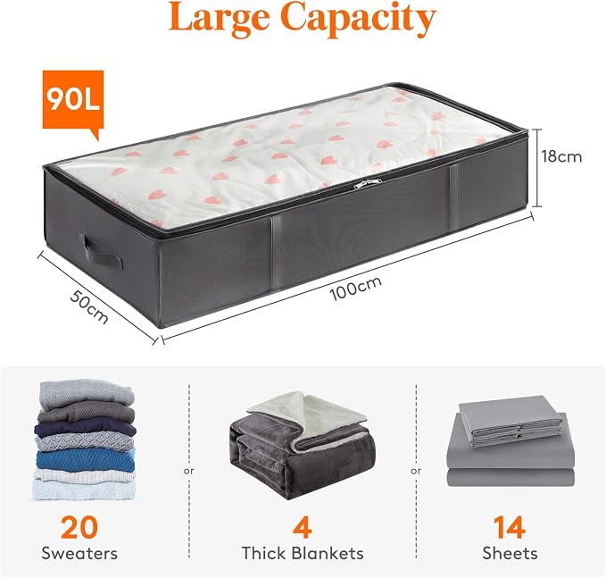 Lifewit 95L 3 Pack Under Bed Storage Containers, Large Capacity Blanket Storage - Image 2