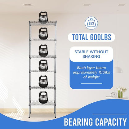 PayLessHere | 6-Tier Wire Shelf | 17"x12"x64" | Chrome | Adjustable Racks | - Image 5