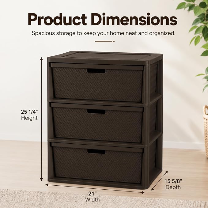 Wide 3 Drawer Plastic Storage Tower Organizer, Tool-Free Assembly Drawer Unit - Image 2