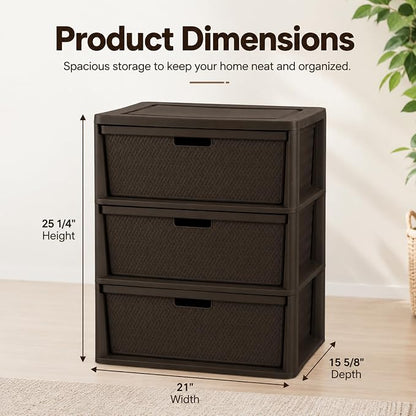 Wide 3 Drawer Plastic Storage Tower Organizer, Tool-Free Assembly Drawer Unit - Image 2