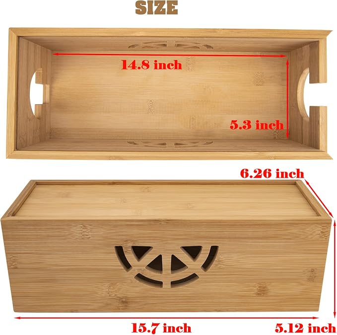 Cable Management Box, Cord Organizer Box, Bamboo Cable Organizer Box - Image 4