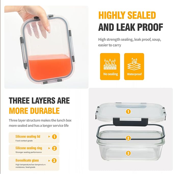 5 PACK 36 oz Glass Meal Prep Containers, Glass Food Containers - Image 4