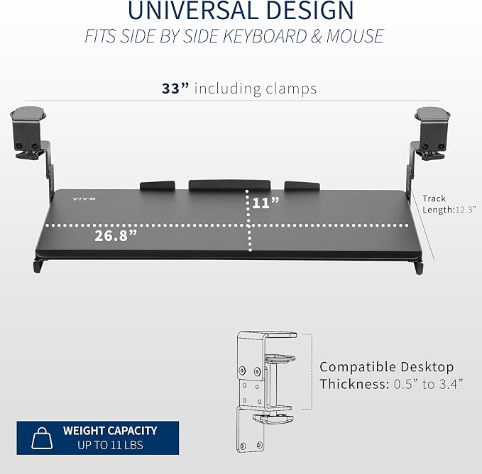 VIVO Large Height Adjustable Under Desk Keyboard Tray, C-clamp Mount System - Image 4