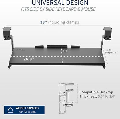 VIVO Large Height Adjustable Under Desk Keyboard Tray, C-clamp Mount System - Image 4