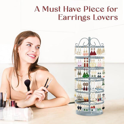 MODOWEY 6 Tier Rotating Earring Holder Organizer Stand, Adjustable Metal - Image 3