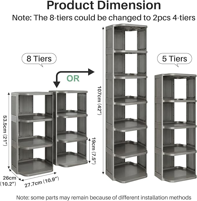 Kitstorack 8-Tier Vertical Plastic Shoe Rack, Freestanding Stackable Shoe - Image 3