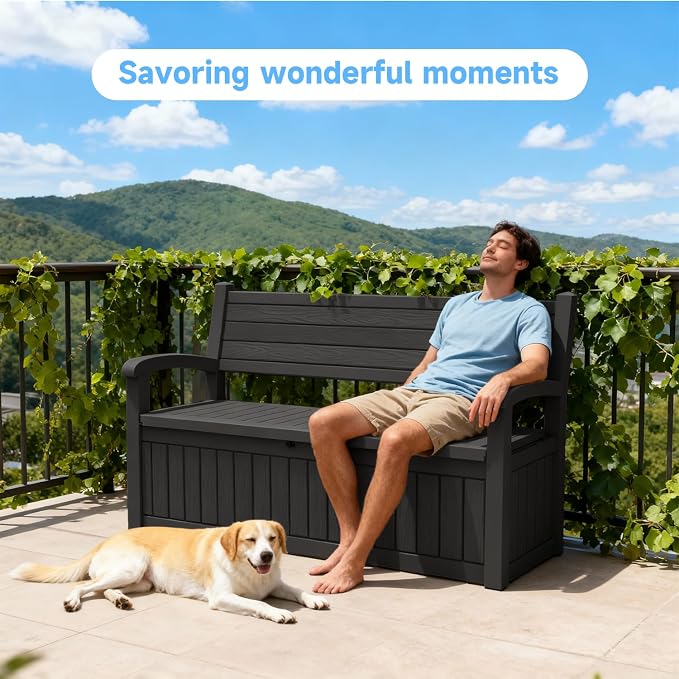 80 Gallon Outdoor Storage Bench, Heavy Duty Deck Box - Image 6