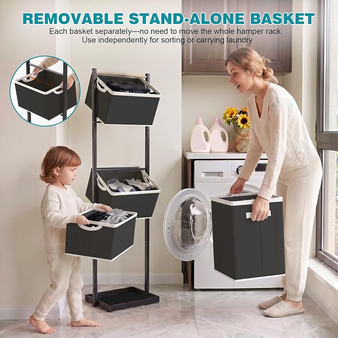 4-Tier Laundry Hamper Sorter, Vertical Laundry Sorter - Image 5