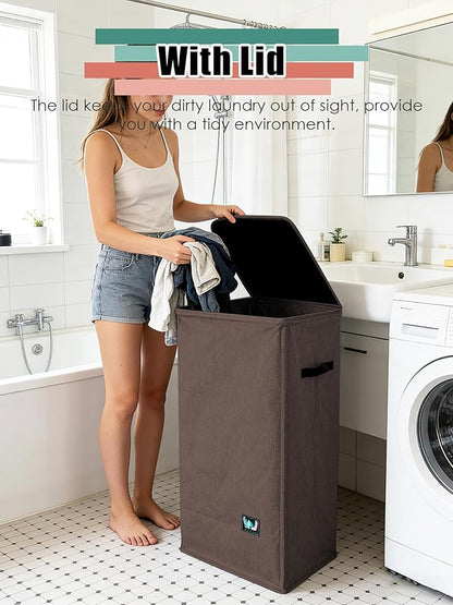 WTREE Laundry Hamper with Lid, Reinforced Sturdy Clothes Hamper with - Image 2
