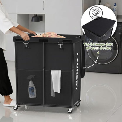 Laundry Hamper with Wheels and Lid, 225L Heavy Duty Rolling Laundry Basket - Image 7