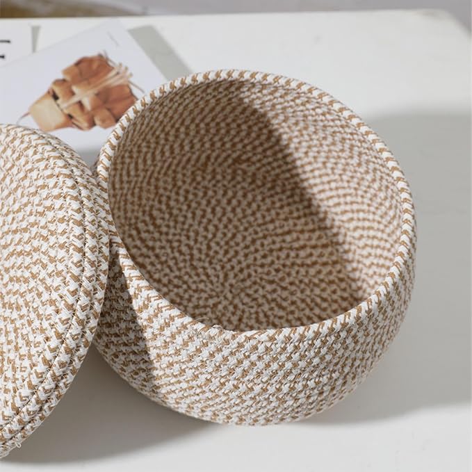 Rope Basket – Straw Woven 21x21x17cm | Round Cotton Rope Storage Basket - Image 4