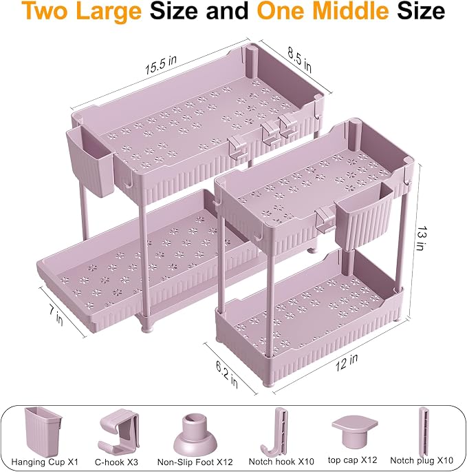 3 Pack Under Sink Organizers, 2-Tier Multi-Use Kitchen and Bathroom Organizers - Image 2
